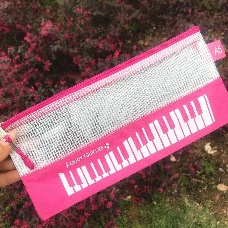 Пенал с рисунком музыкального пианино сетчатый карман для купюр школьные и