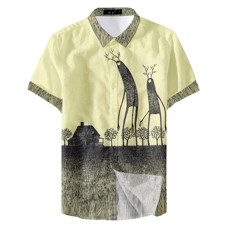 

2021 Hawaiian Beach Vintage Horrible Picture Pattern Man Casual Shirt