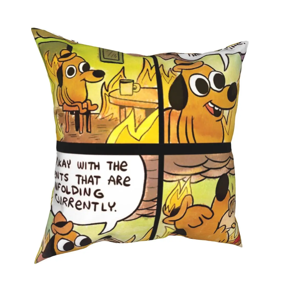 

This Is Fine 4 Panel Pillowcase Soft Polyester Cushion Cover Decor Dog Throw Pillow Case Cover Bed Zippered 45X45cm