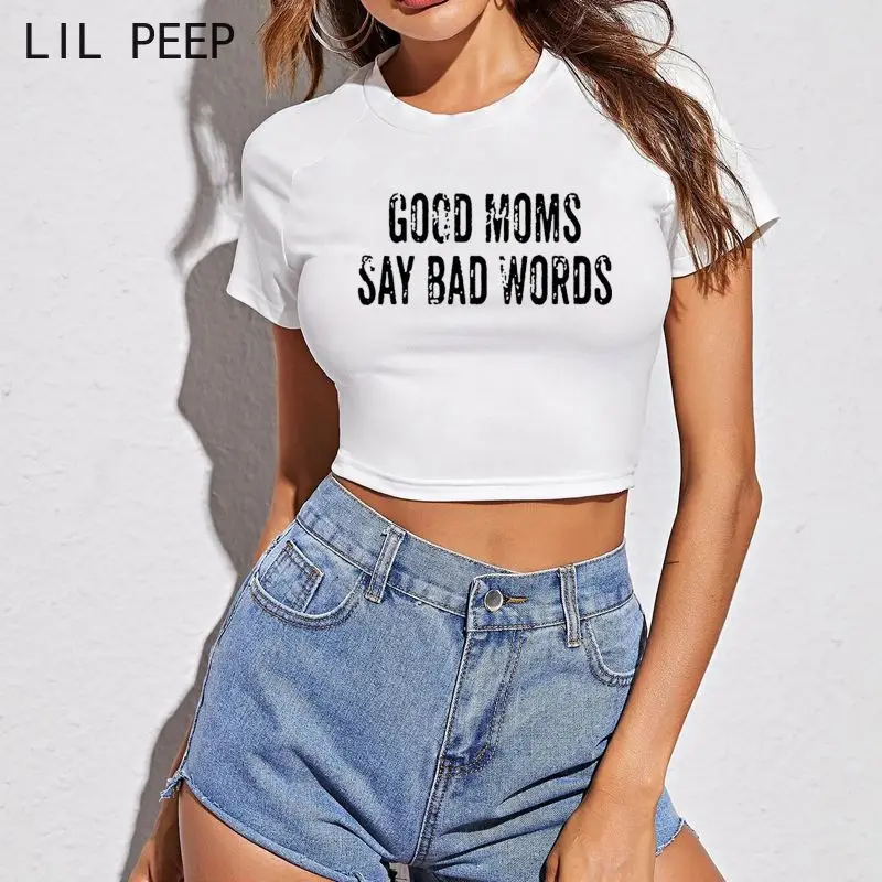 

Good Moms Say Bad Words Vintage Summer Printed T Shirt Hipster Tops T-shirts Women Ulzzang Harajuku Crop Top Clothing