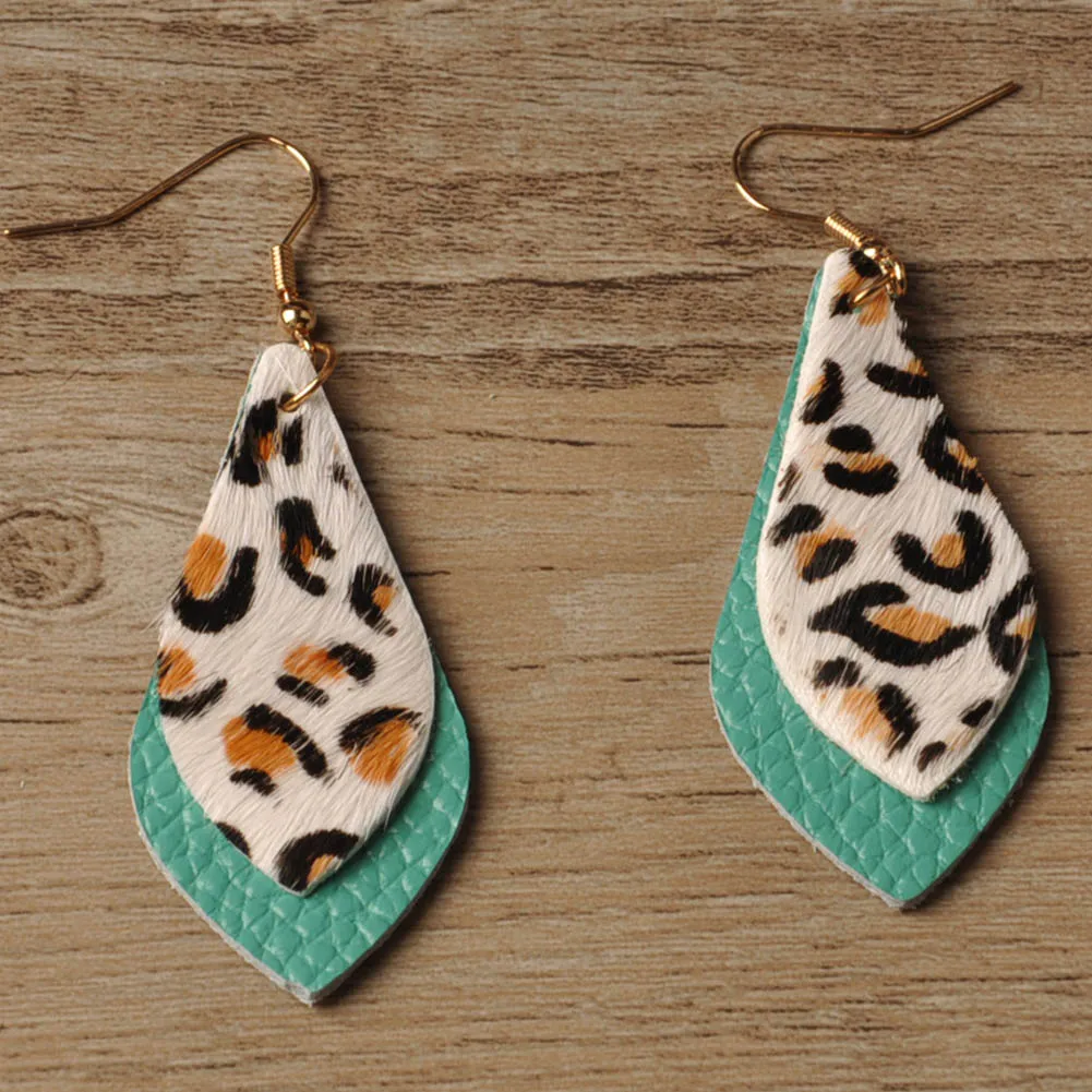 Модные леопардовые женские серьги кожаные зимние длинные Винтажные элегантные с
