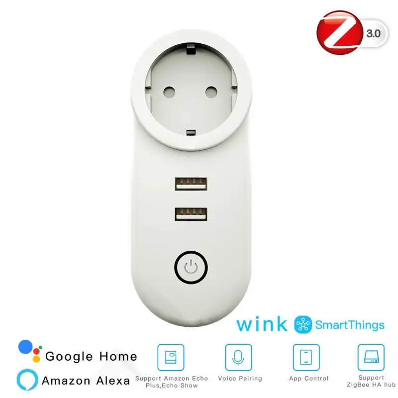 ZigBee 3 0 смарт розетка с 2 Порты USB пульт дистанционного управления голосовой