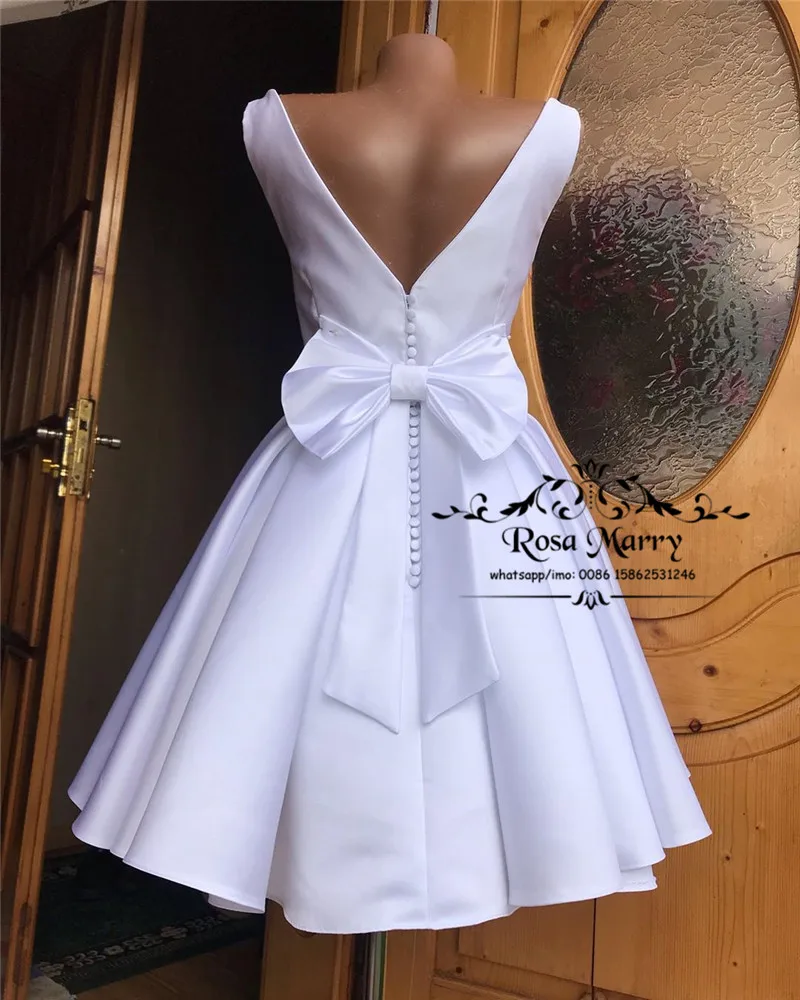 

Modest Plus Size Cheap Short Wedding Dresses 2021 A Line White Simple Satin Knot Bow Country Beach Vestido De Novia Bridal Gowns
