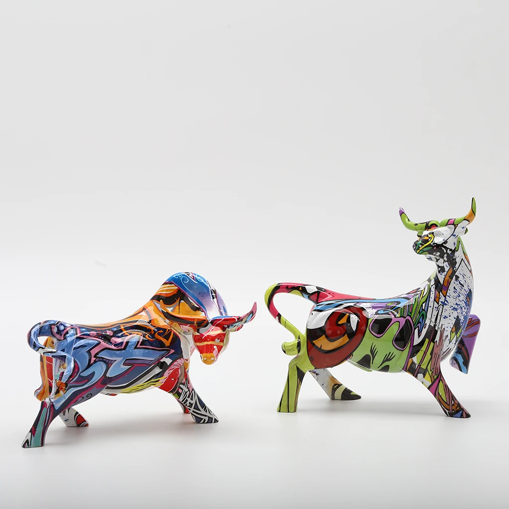 

Graffiti Cute Cow Figurine Resin Animal Statue Home Ornament Indoor Garden