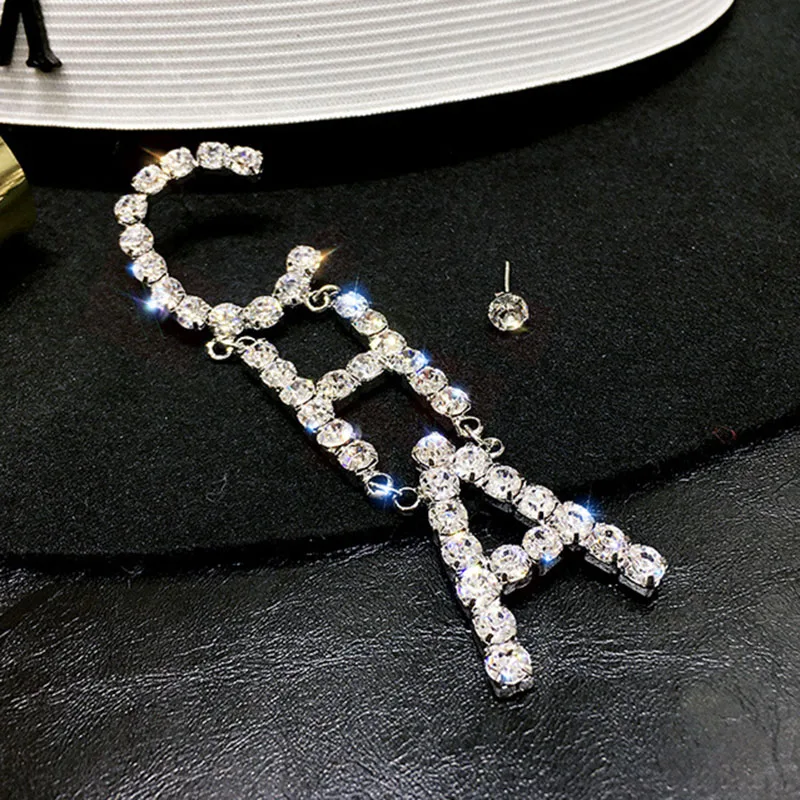 1 pcs Shining Crystal Letter Pendant Earrings Claw Link Chain Necklace Women Girl Birthday Bride Noiva Weding Party Jewelry Sets | Украшения