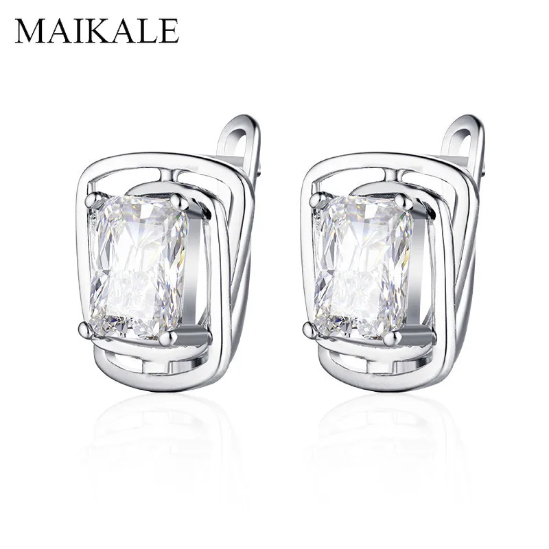 

MAIKALE Square CZ Stud Earrings For Women Classic Copper 585 Rose Gold Cubic Zirconia High Quality Korean Earrings Wholesale