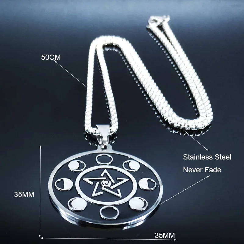

2021 Moon Witchcraft Stainless Steel Black Enamel Chain Necklace for Men/Women Necklaces & Pendants Jewelry colgantes N3279S02