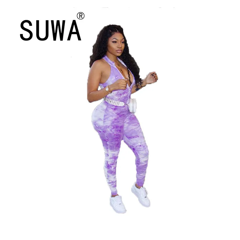 

Tie Dye Skinny One Piece Skinny Pencil Pants Trousers Women Workout Clothing Vintage Casual Romper Jumpsuits Streetwear