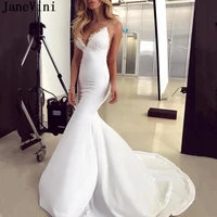 janevini robe satin longue sexy mermaid wedding dresses lace appliques backless long train boho bride to be bridal gowns 2021