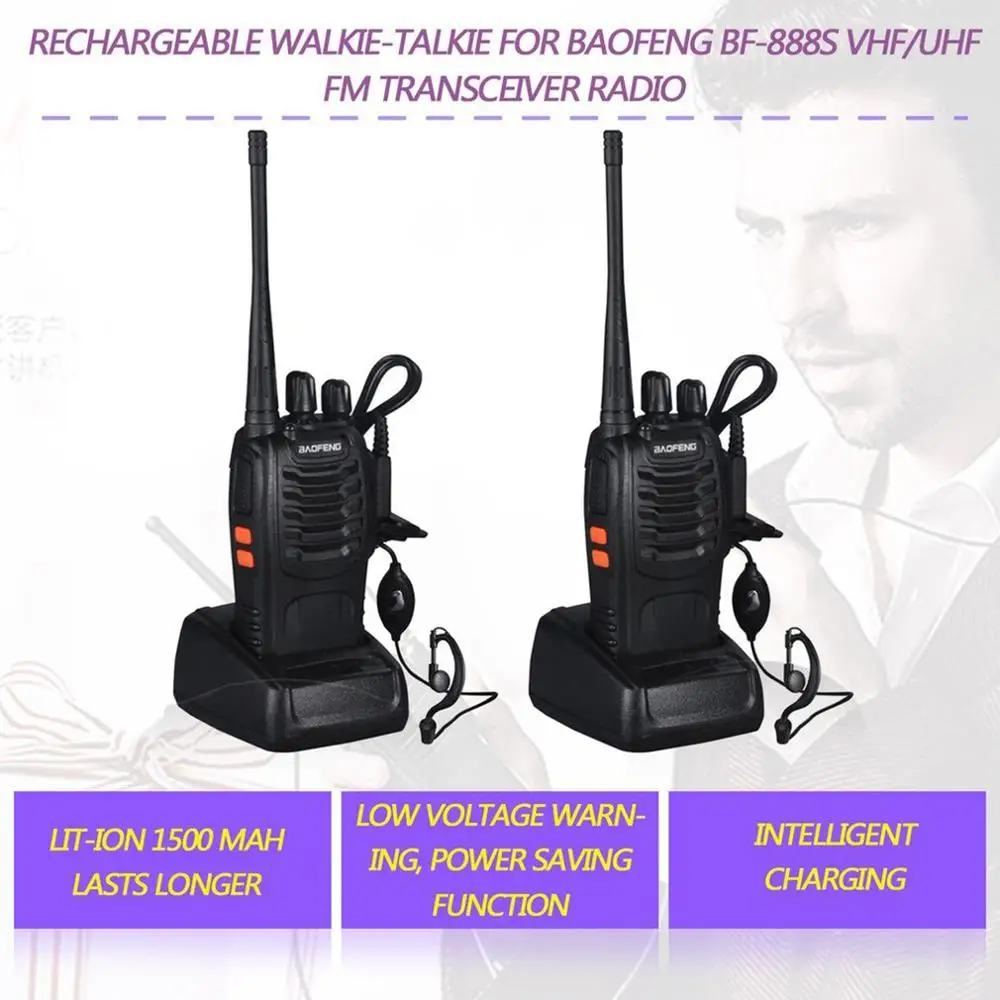 Baofeng BF 888S 2 шт. VHF/UHF портативный FM трансивер перезаряжаемая рация два чувства 5 Вт