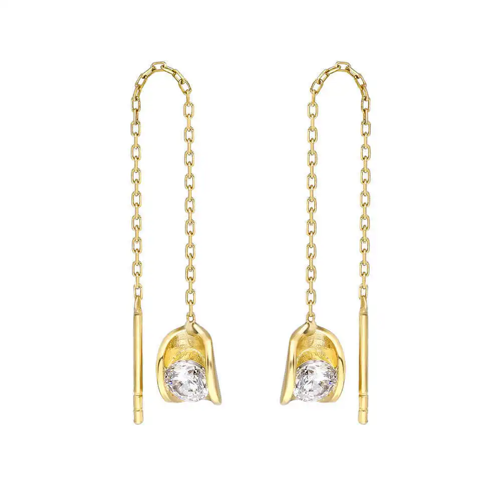 

Zircon Tektal Sandwich Design Gold Color 925 Sterling Silver Dangle Earrings