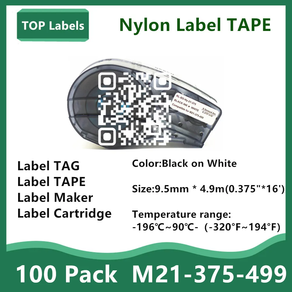 

100 Pack Nylon Label M21 375 499 General Identification,Wire Marking Laboratory,BMP21 PLUS BMP21 LAB IDPAL Printer 0.375" * 16'
