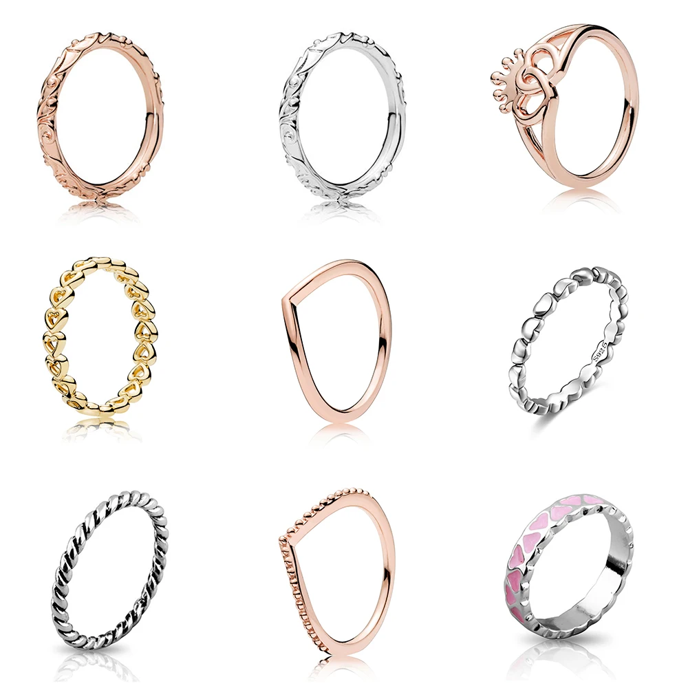 

Silver Color Ring Charms Simple Heart Diy Rose Gold Crown Finger Ring For Women Wedding Party Jewelry