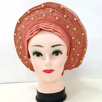 latest aso oke auto gele headtie already handmade african cap nigerian decorative stones sequins turbans ladies head wraps