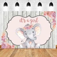 wood board pink flower elephant newborn baby shower girl birthday backdrop vinyl custom photography background photophone shoot