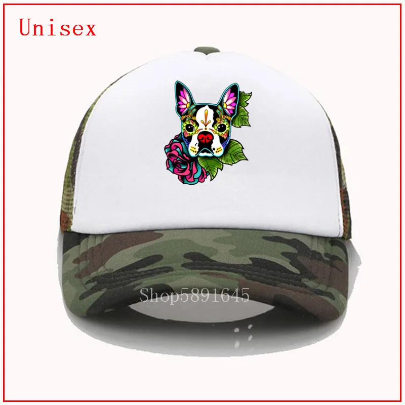 Boston Terrier - Day of the Dead Sugar Skull Dog trucker hat hombre шапки для женщин Snapback Bonnets трендовая