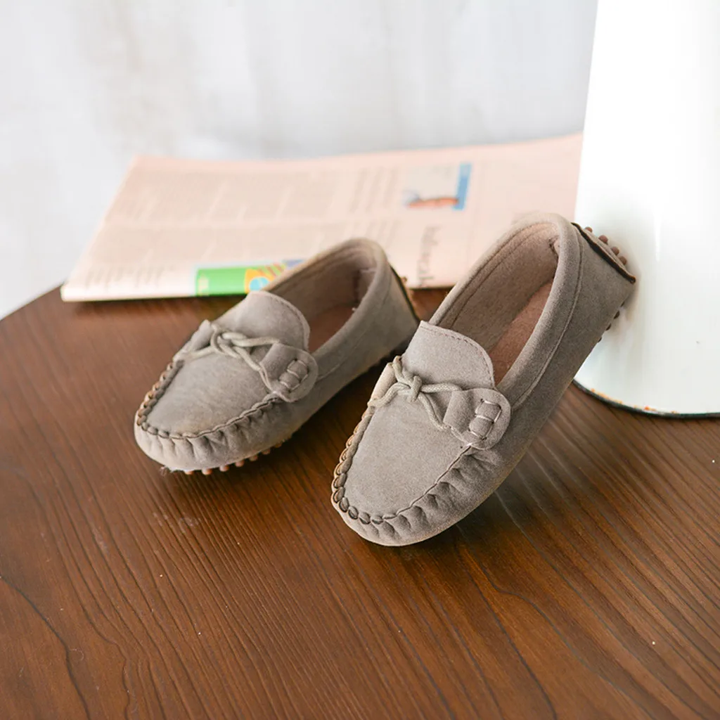 Туфли детские на плоской подошве Нескользящие с бантом лоферы однотонные мягкая