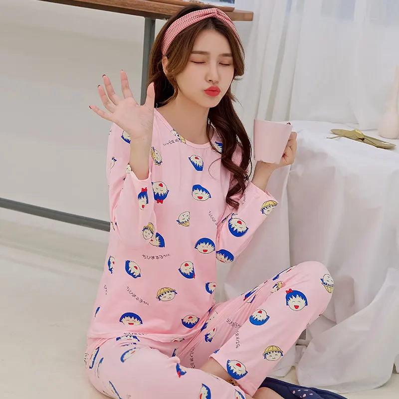 Осенняя Пижама с милым мультяшным принтом комплекты для женщин M XXL ночная