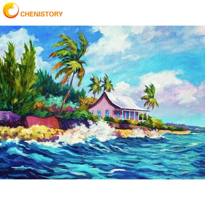 

CHENISTORY Frame DIY Painting By Number Seaside Scenery Picture By Numbers Acrylic Paints Wall Art Picture For Home Decors