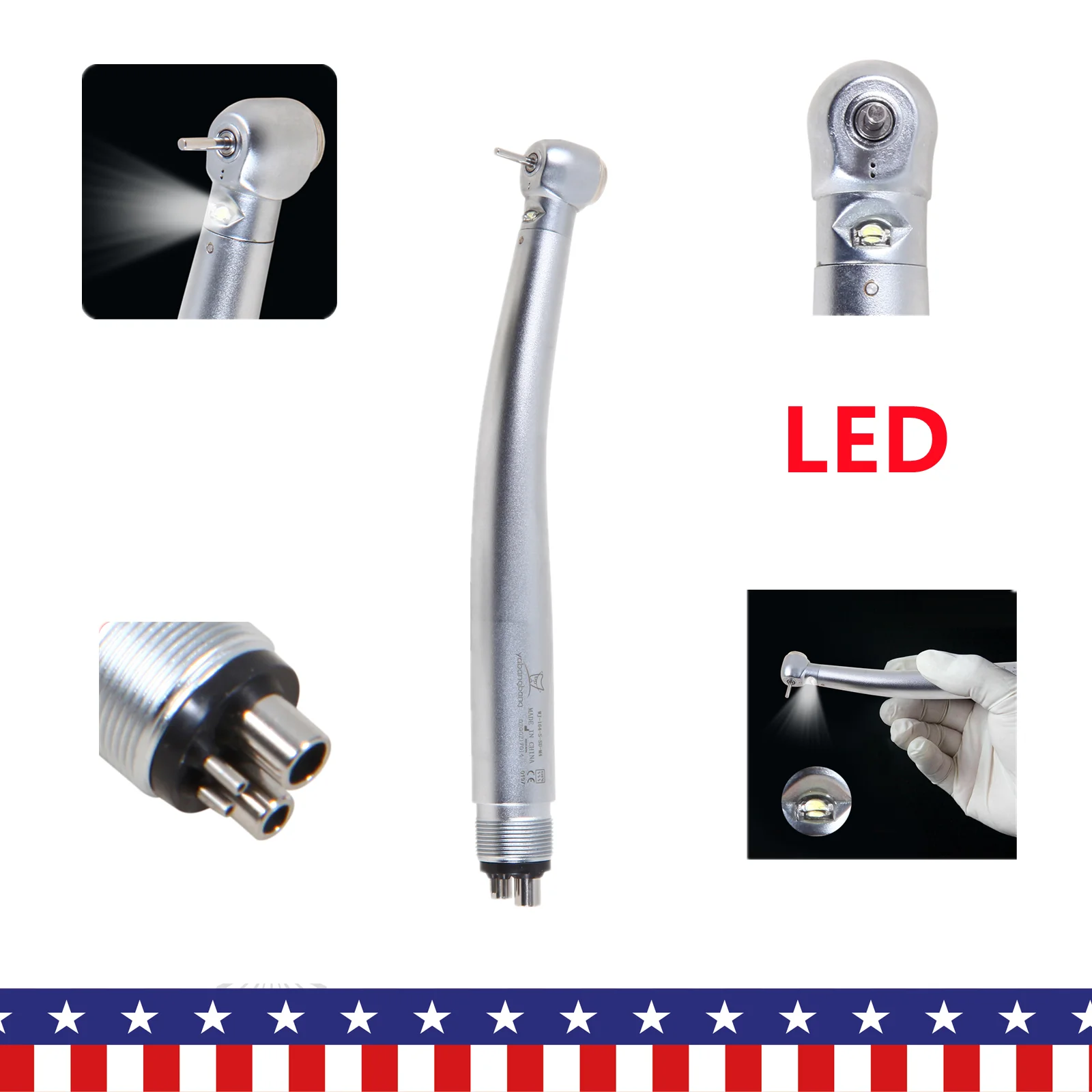 

1-5pcs Dental High speed hand piece 4 Hole handpiece LED E-generator Large Head push button Single water spray turbine Fit W&H