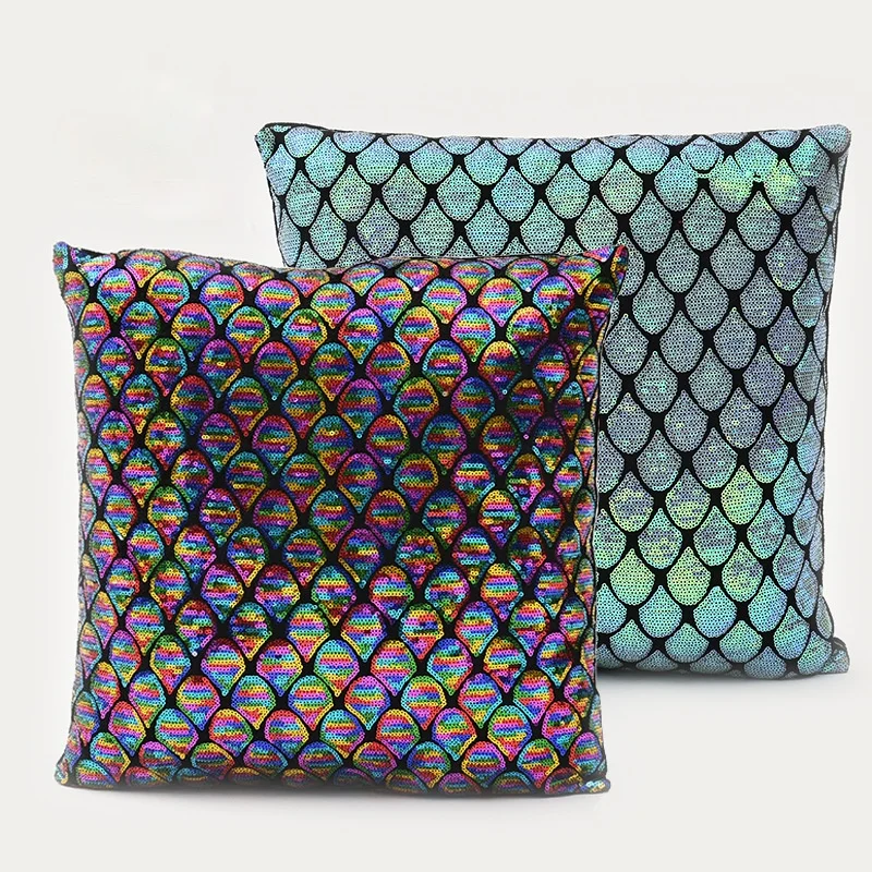 

European classical mixed color sequine pillowcase sequin cushion cover fish scale sequined pillowcase without core 40*40cm
