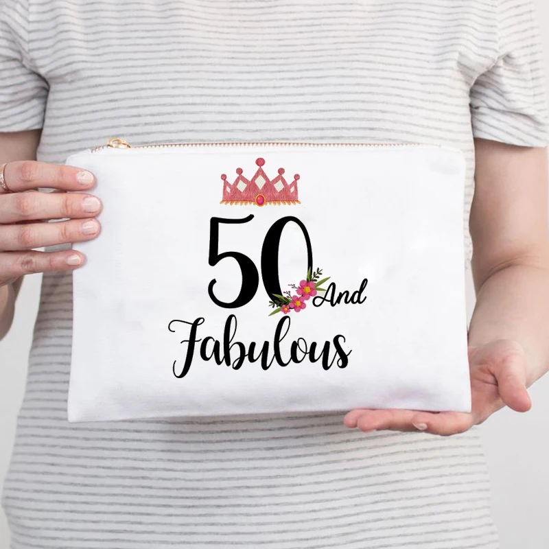 

50 & Fabulous Crown Makeup travel bag mom friend Aunt sister 50th 50 years old fifty Birthday Party Anniversary Gift present