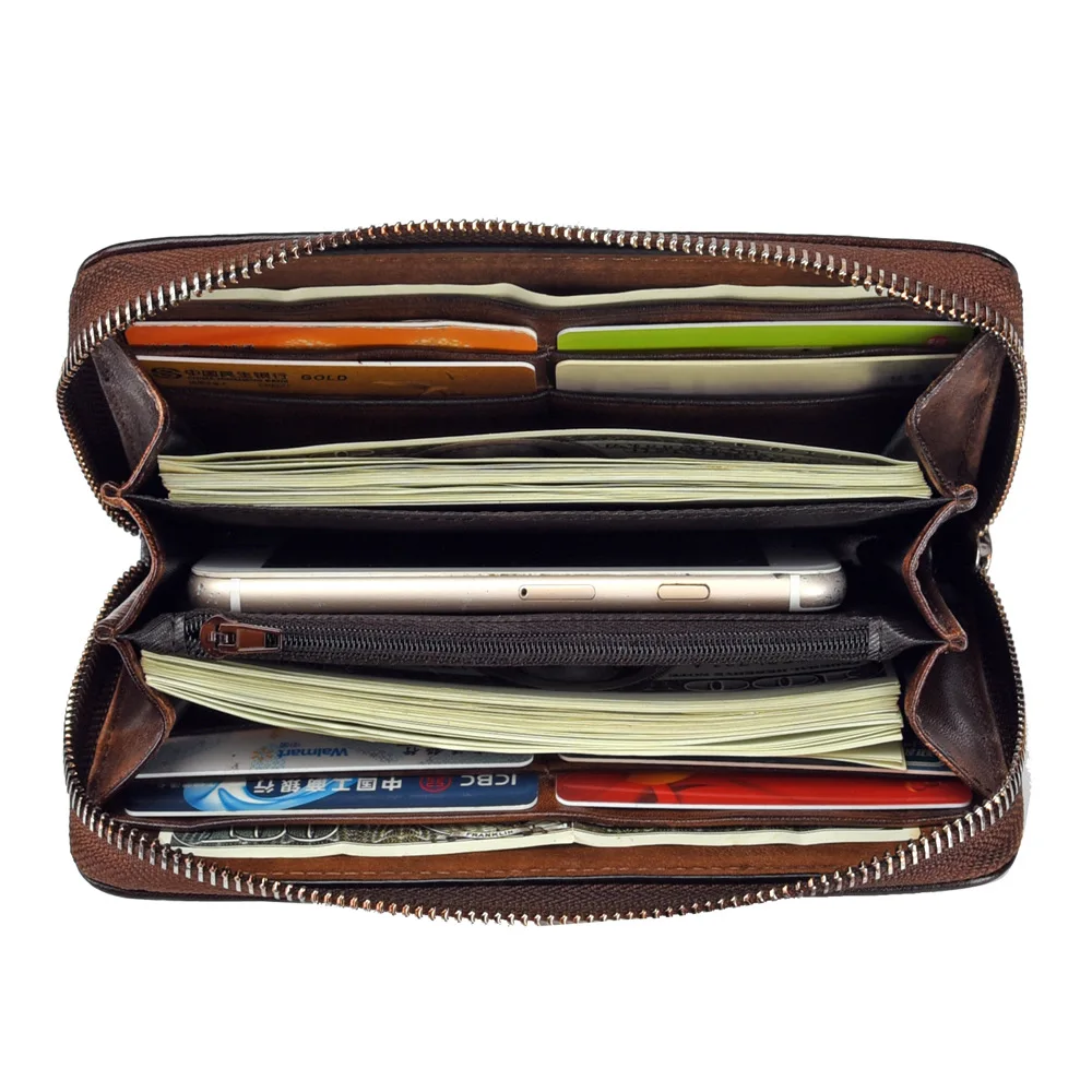 Женский клатч-кошелек из натуральной кожи винтажный кофейный черный красный |