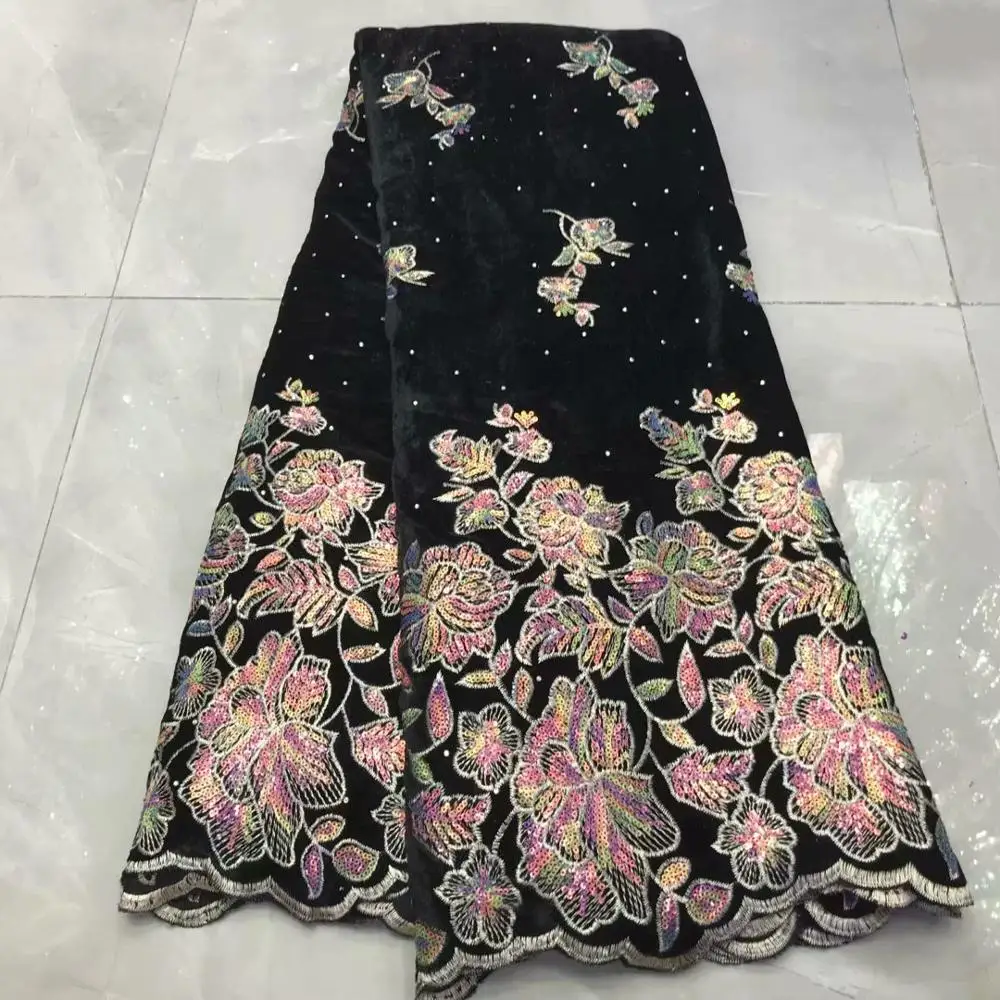 

New Arrival Velvet Lace Fabric High Quality French Nigerian Velvet Lace with Sequins Stone Embroidery For Evening Party Dress