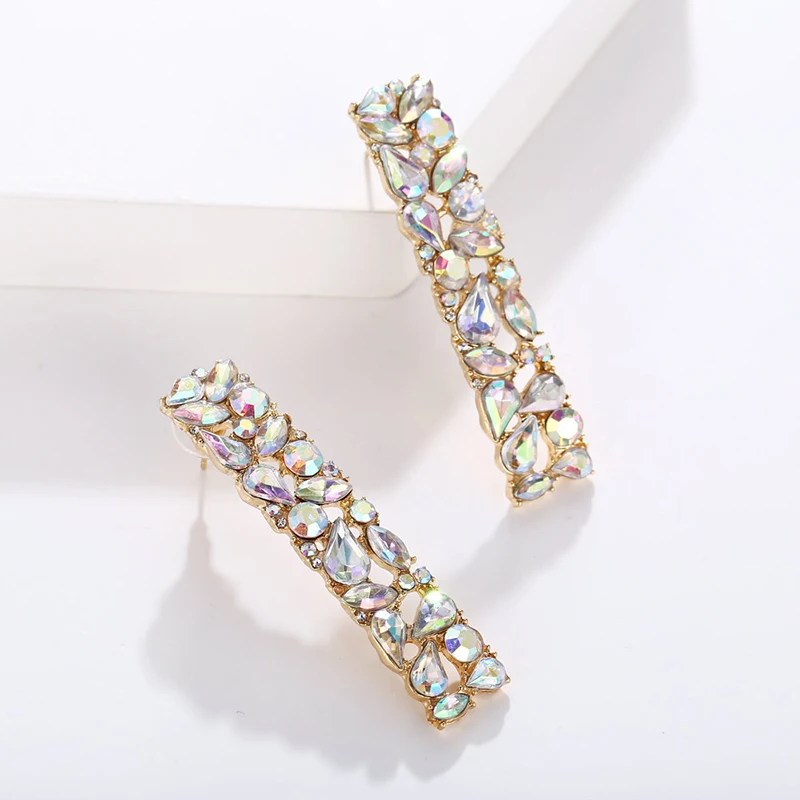 MISANANRYNE New Rectangle Metal Colorful Rhinestone Long Drop Earrings Studded Full Crystals Fine Jewelry Accessories For Women | Украшения