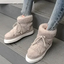 Bottes de neige en fourrure pour femmes, mi mollet, imperméables, chaussures d'extérieur décontractées, plates, mode, chaudes, en laine, nouvelle collection hiver  (2)