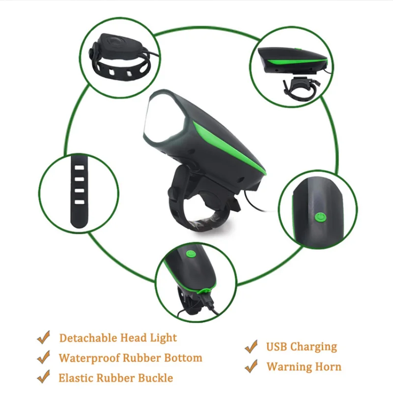 Велосипедный светильник USB Перезаряжаемые 2in1 головной с громким