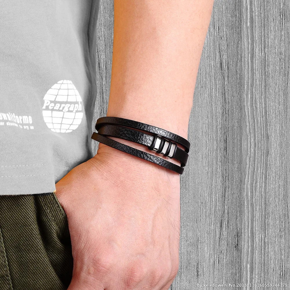 Модный мужской браслет из натуральной кожи многослойный дизайн браслеты