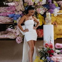 verngo simple short wedding dresses strapless stretch satin big bow back mini bride party gowns women bridal guest dress