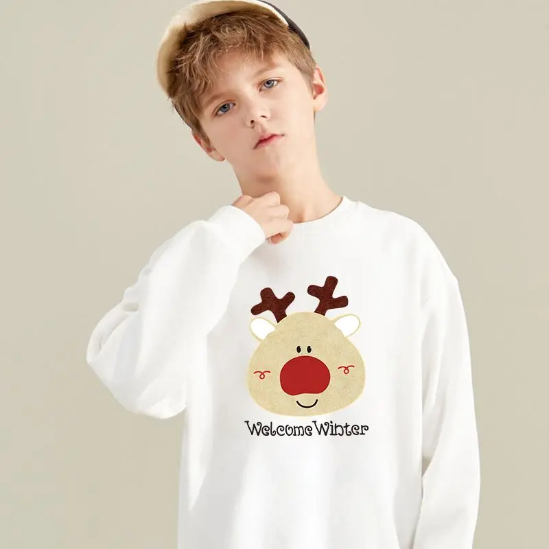 

Новинка 2021, рождественские футболки для маленьких мальчиков и девочек, детские топы на весну и осень, футболки с длинным рукавом, модные спо...