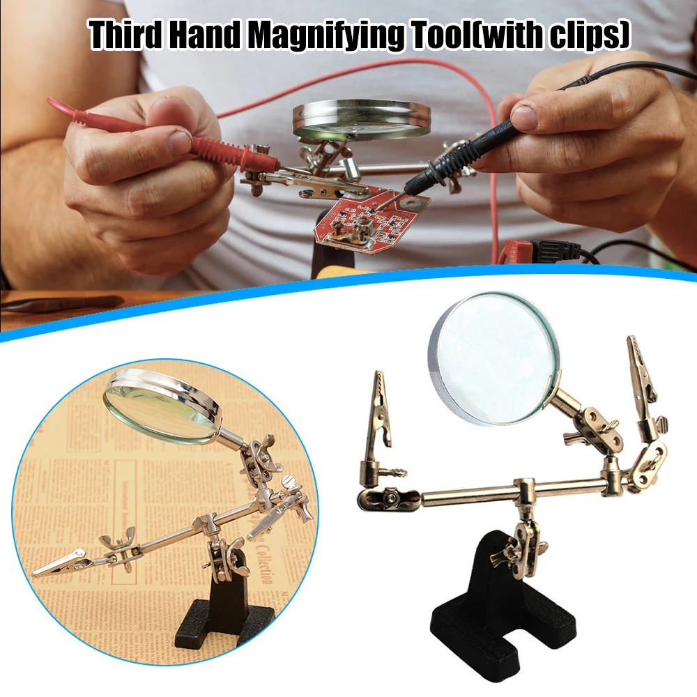 

Увеличительное стекло 3 в 1 5X с металлическим вспомогательным зажимом, увеличительное стекло, подставка для паяльника, держатель для станци...