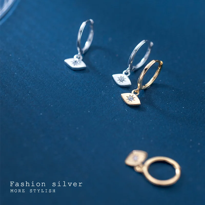 

1PAIR 100% REAL. 925 Sterling SIlver Fine Jewelry starlight CZ Eye Hoop Huggie Earrings C-G8938