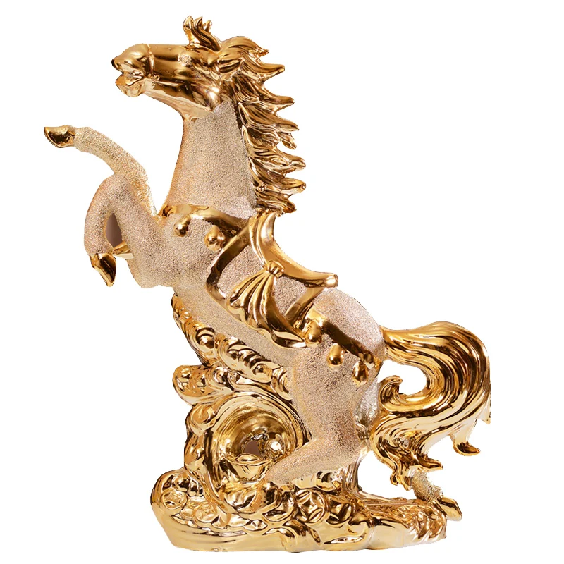 

Modern Luxury Resin Gold Plated Horse Home Furnishing Decor Jade Ceramic White Horse Office Figurines Crafts Accessories Gifts