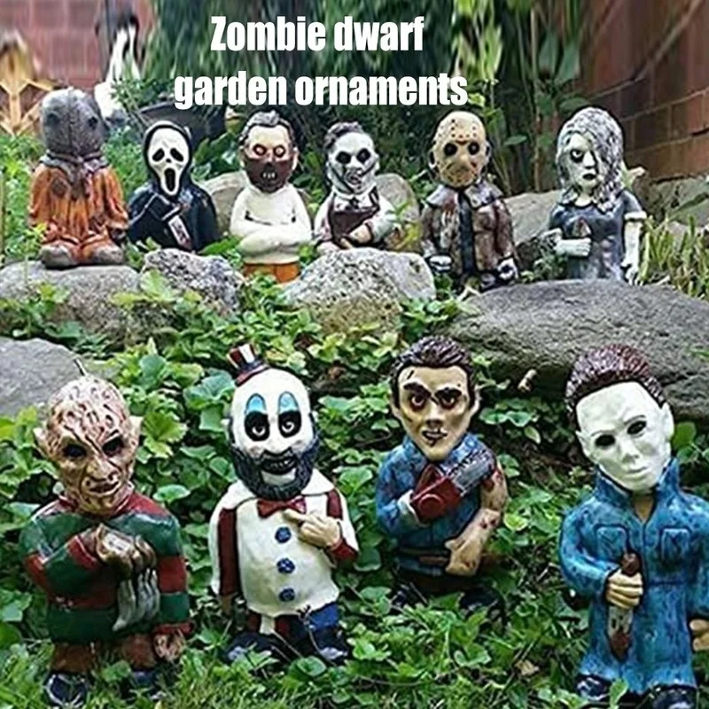 

Horror Movie Garden Gnomes Undead Halloween Sculpture for Outdoor Patio Yard Lawn Classic Horror Movie Character Statue