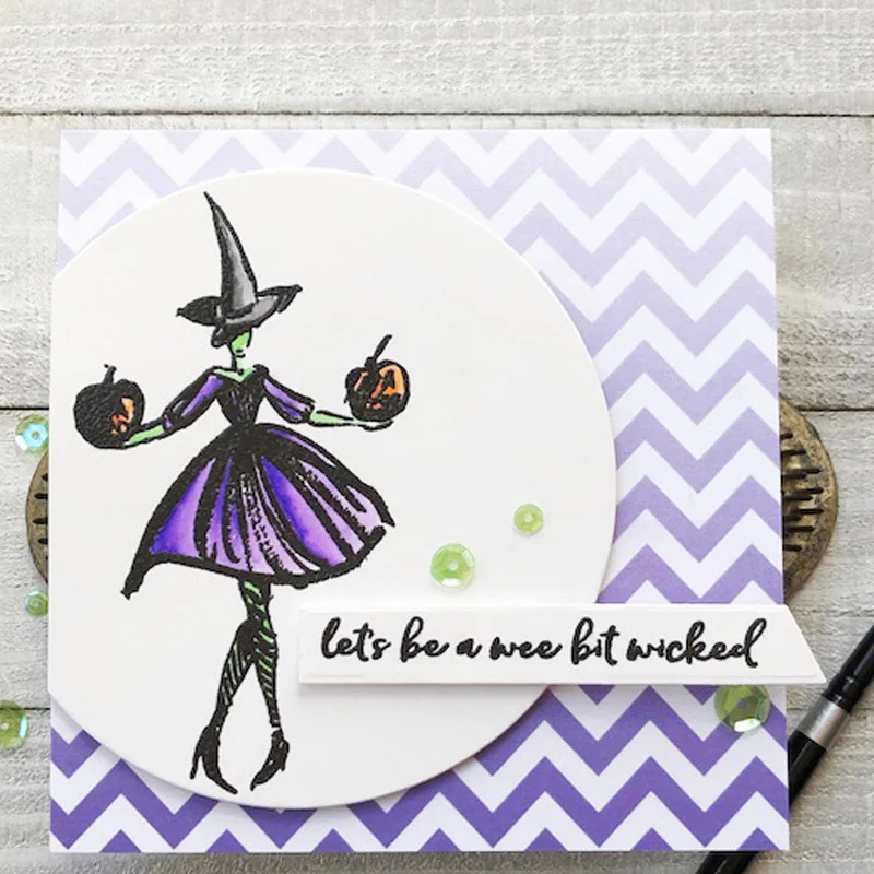 Прозрачные штампы ведьмы с тыквой для изготовления открыток своими руками