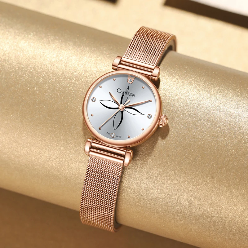 CADISEN 2020 new watches for women luxury brand 18K GOLD Sapphire Dial Stainless Steel waterproof women watches Reloj Mujer+Box enlarge