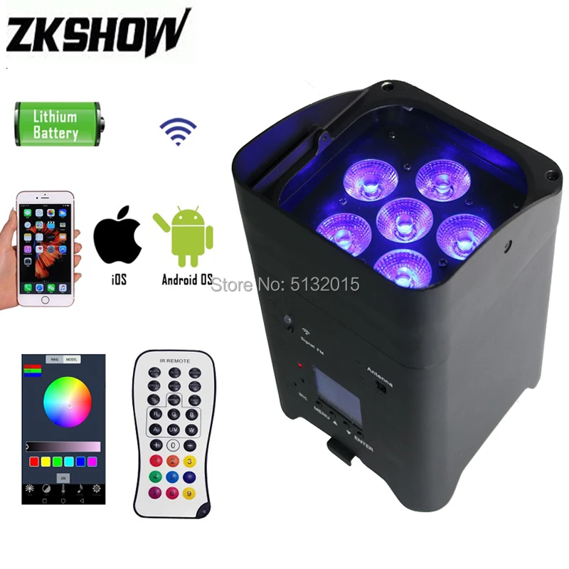 12 шт./лот 6*15 Вт RGBWA + УФ светодиодный прожектор Uplight с приложением для телефона 2 4G