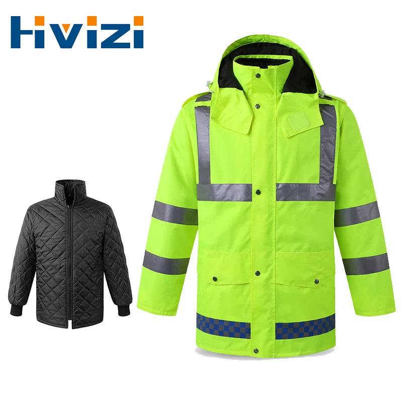 Защитная куртка Hi-Viz Светоотражающая для мужчин со съемной подкладкой, водонепроницаемая Рабочая куртка из ткани Оксфорд на молнии с капюшо...