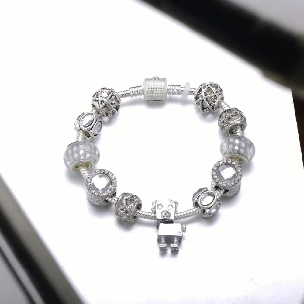 

Friendship Jewelry Dog Bobby Robot Charm Bracelet Silver Plated Snake Chain Brand Bracelet For Women Friend Jewelry Gift