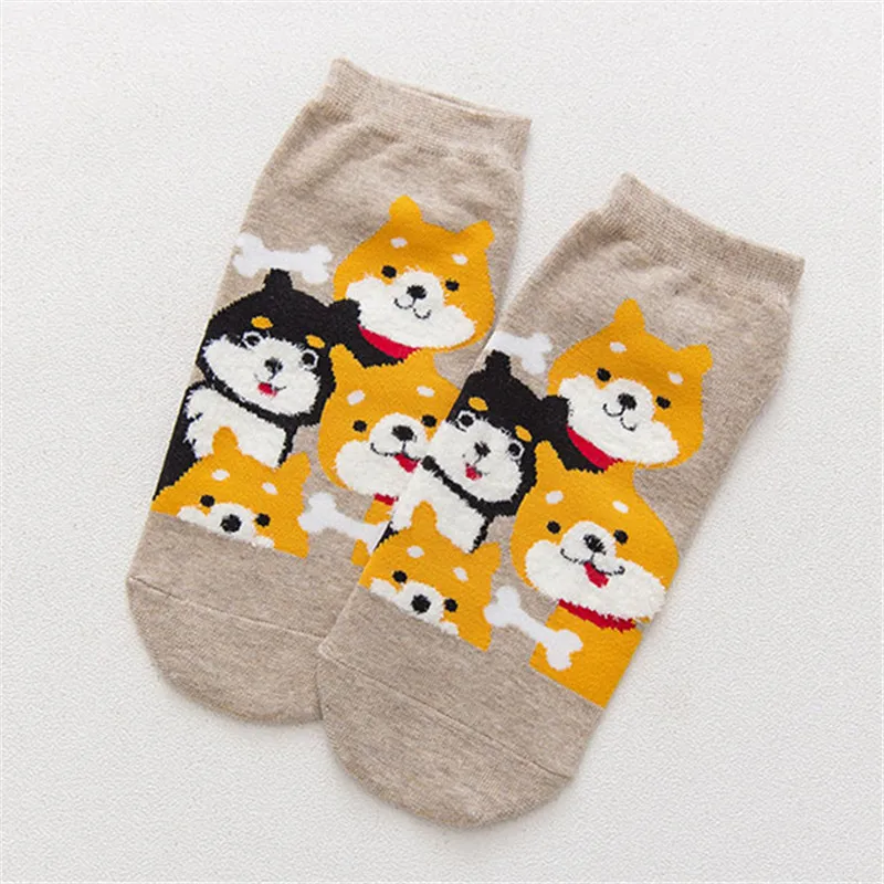 Shiba Inu Khaki Милая Одежда для девочек из хлопка с изображением лисы собаки цыпленок кот», «кролик» женские носки до голени смешные короткие носки Повседневное Pet Носки с рисунком «котята»; носки; Прямая поставка - Color: Shiba Inu Khaki