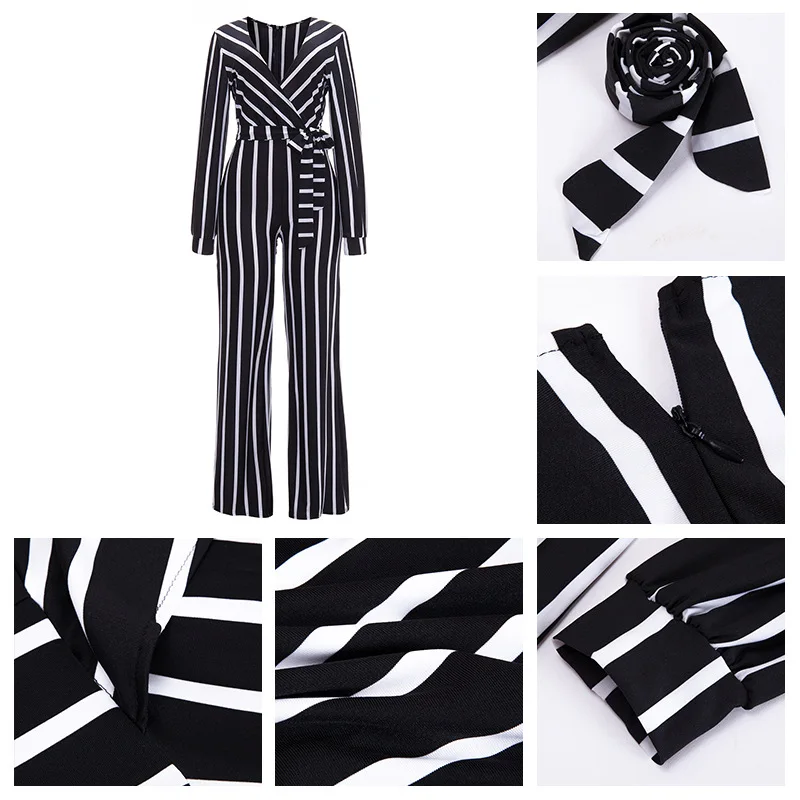 Женский полосатый комбинезон с v образным вырезом элегантные офисные вечерние