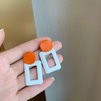fashion vintage big square drop dangle earrings for women geometric orange round wedding party jewelry large clip on earrings