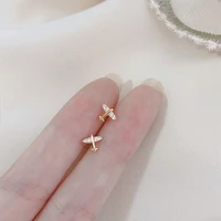 ramos small cute airplane shape earings gold color plated ear studs cubic zirconia earrings fine jewelry for women