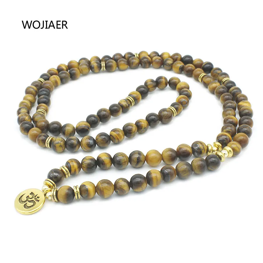 

WOJIAER Matte Multilayer Charms Bracelets Jewelry Tiger eye 108 Mala Prayer Beads Reiki Healing Yoga Meditation Power ZBM049