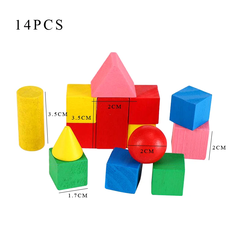 14 Geometry Blocks Деревянная Математика Монтессори вспомогательный материал для обучения Счетные палочки геометрическая форма чипы 3D игрушка часы математические игрушки для детей GYH - Цвет: 14 Geometry Blocks