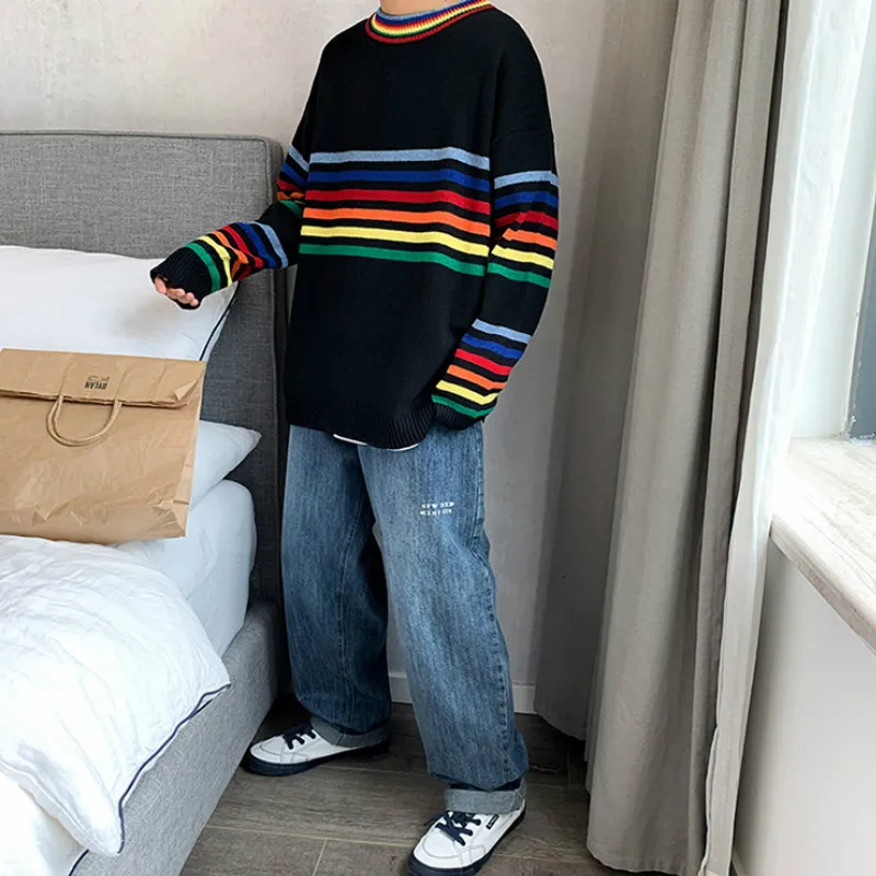 

Casual Sweater Men O-neck White Harajuku Top Long Sleeve Mens Sweaters Warm Males Pullover Plus Size Korean Fashion Clothes Soft